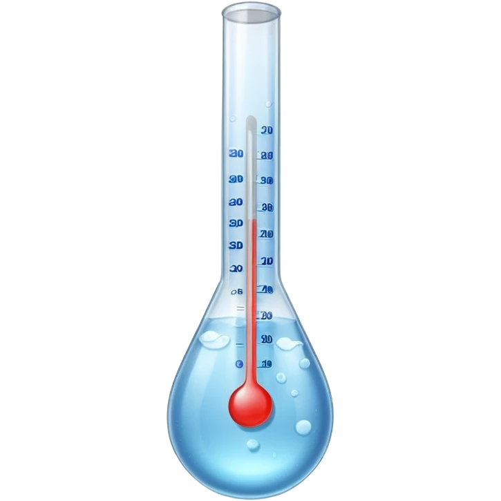 The thermometer is placed in a clear glass of water and shows the temperature. emoji