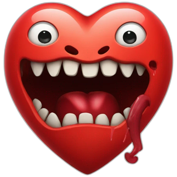 Red heart with scary monster mouth emoji
