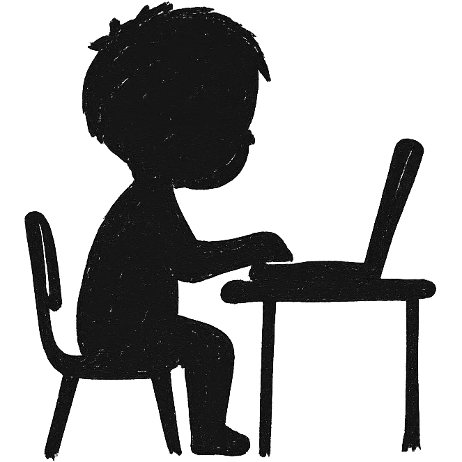 minimalist child programmer, silhouette only, sitting at computer emoji