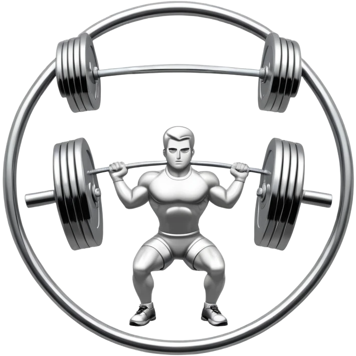 An emblem symbolizing weightlifting with a stylized barbell in the center, set against a simple, clean background. The barbell is prominent and sleek, with no athlete included. The design is bold, modern, and minimalistic emoji