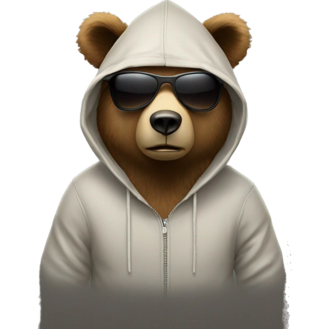 A bear wearing a hoodie and sunglasses with a good three-dimensional effect emoji