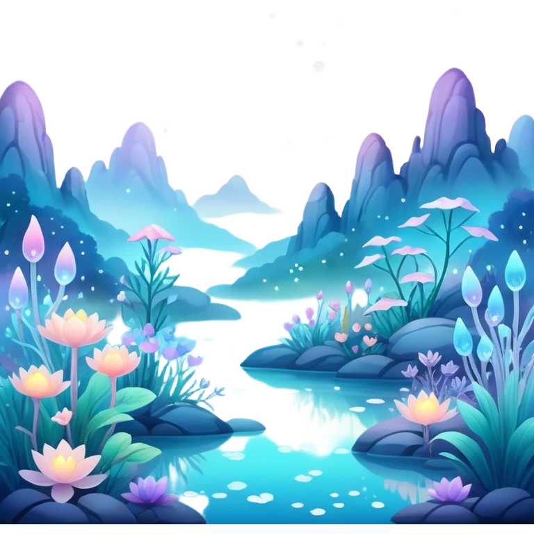 Ethereal dreamscape with pastel colors, bioluminescent nature, misty lighting, soft bokeh — whimsical and magical. emoji
