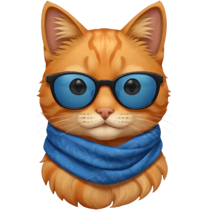 cat head, orange tabby fur, black sunglasses, blue scarf emoji