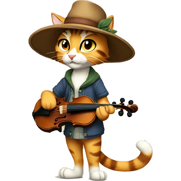 Anthro Fur-Sona feline-Fakémon with a fiddler-hat-cap Full Body emoji