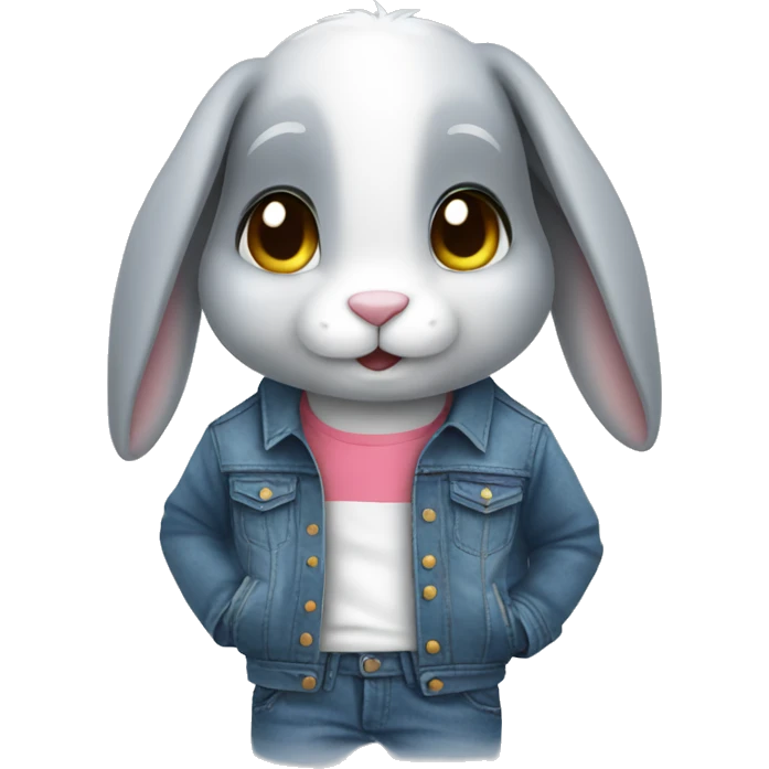 Cute Rabbit wearing jeans jacket emoji