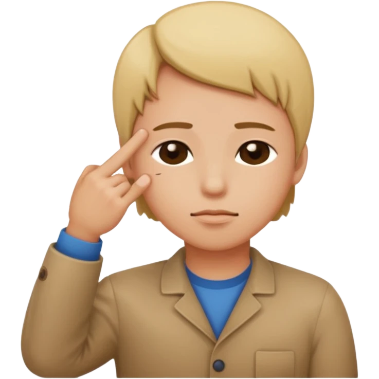 Una persona tocándose la cabeza por la 100 con un dedo índice y los ojos serrados  emoji