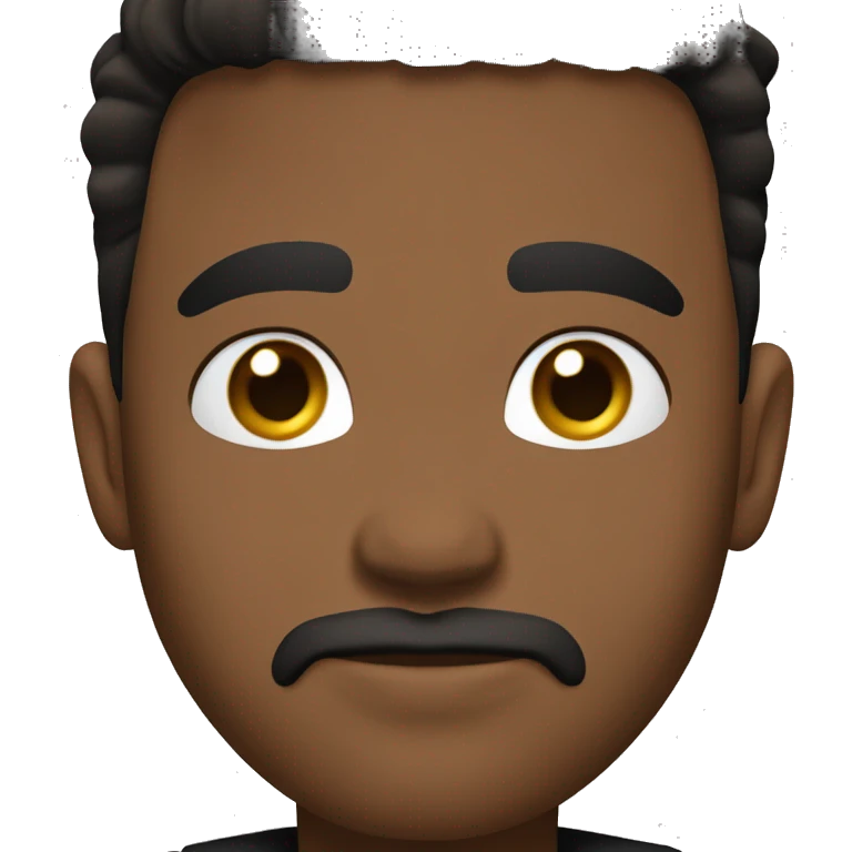 casual portrait of a brown male in black shirt with gold chain and short black hair with a fade, light stubble goatee, and dark brown eyes emoji