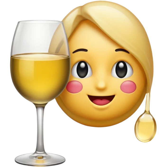 Blushing emoji with white wine emoji