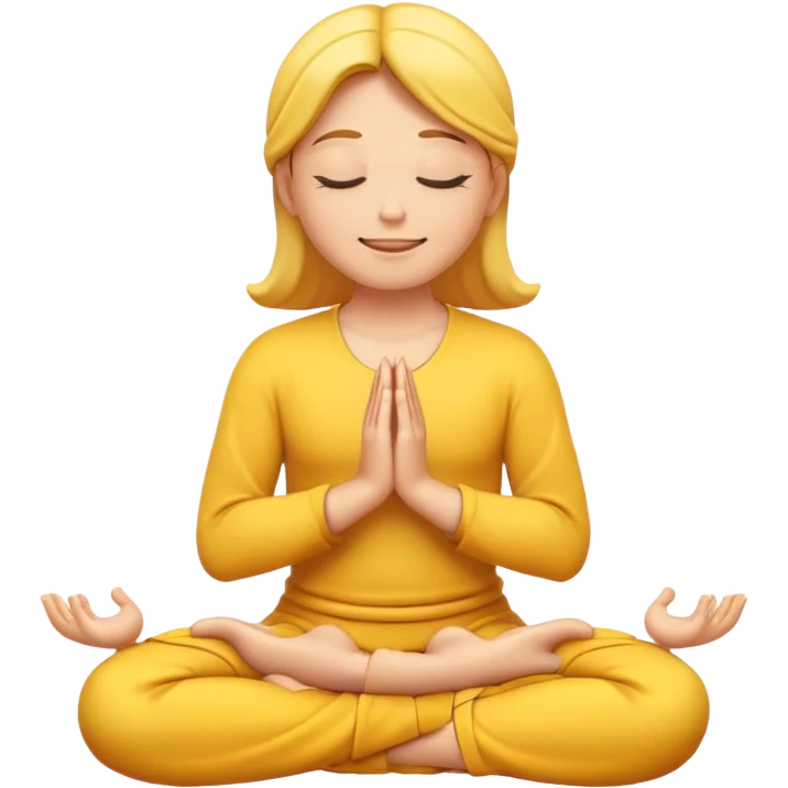 yellow emoji meditating, hands resting on knees, eyes closed, serene smile emoji