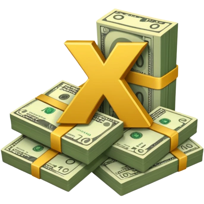cash pile, make bills rectangular, next to a "10x" factor, looking like 10x CASH PILE, the number 10 and letter x, precede the cash pile emoji