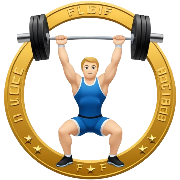 An emblem representing the World Weightlifting Federation with a stylized barbell and global elements. Bold text and clean lines symbolize strength, unity, and competition. Modern, dynamic design with a transparent background. emoji