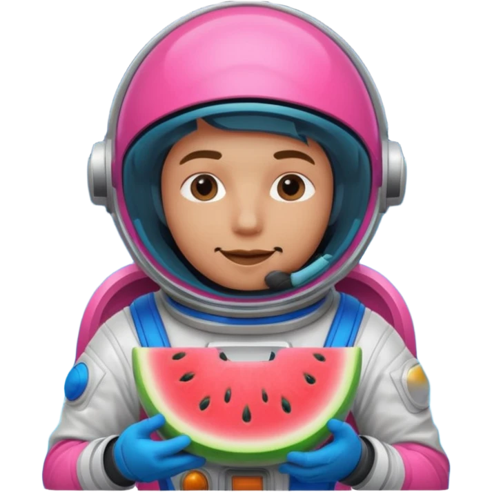Neon pink and blue spaceman eating melon emoji