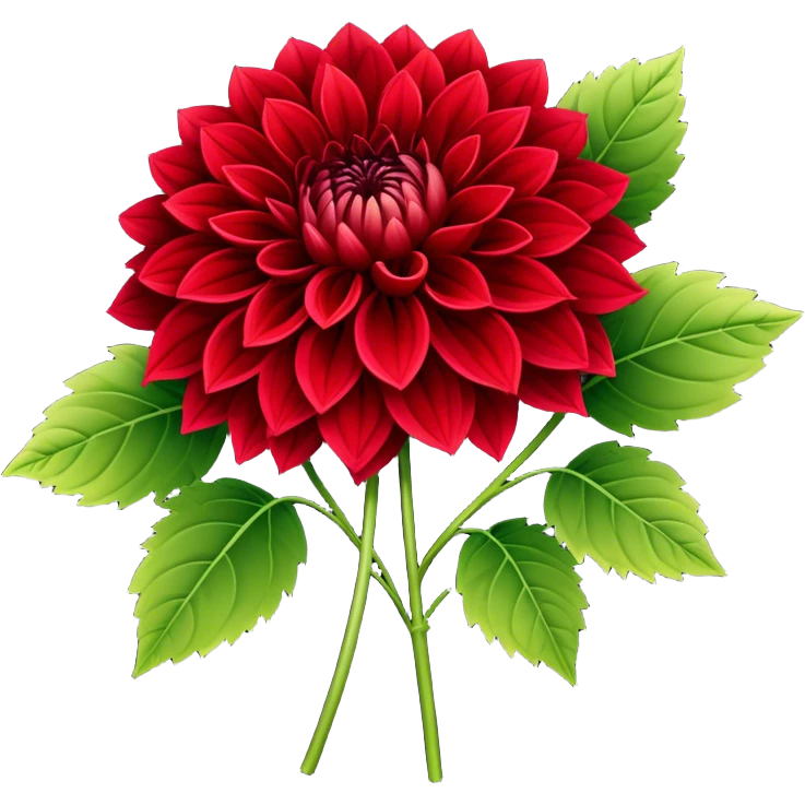 luxuriant, big bouquet Red Dahlia, stem, leaf emoji