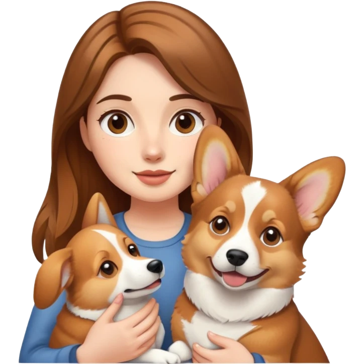 Brown-haired girl holding a corgi dog emoji