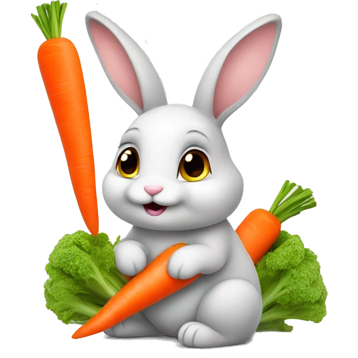 Cute bunny eating carrots emoji