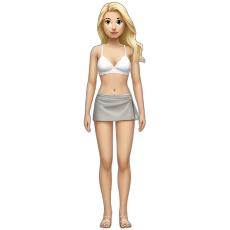 hyperrealistic caucasian blonde female body white bikini top grey mini skirt emoji