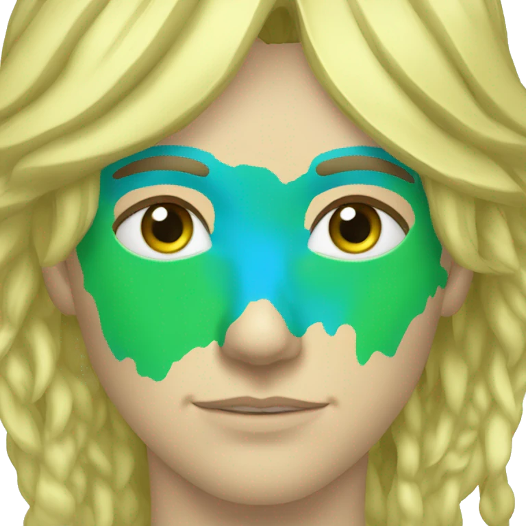 ukrainian military blonde man with a beard with green eyes with blue vicing paint on the face  emoji