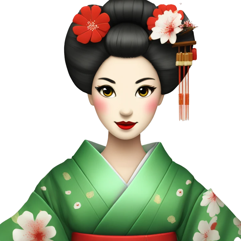 Geisha. kimono rojo. ojos verdes. ceremonia del té  emoji