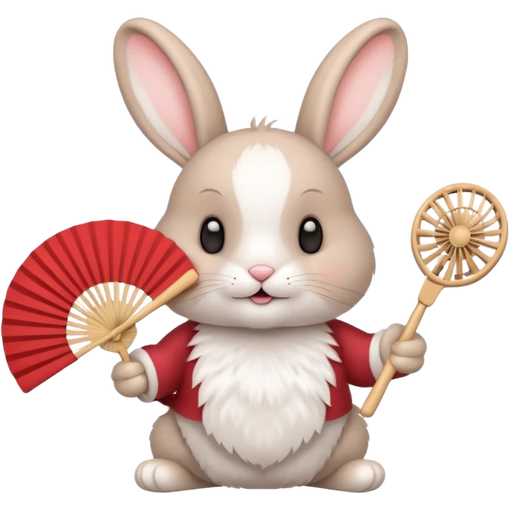 A rabbit hold a folding fan playfully emoji