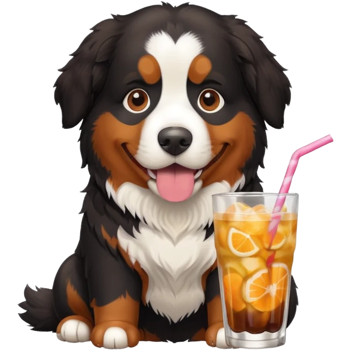 Bernese mountain dog enjoying a fruity beverage emoji