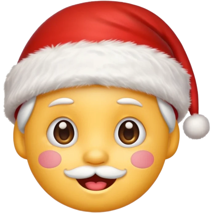cute emoji face wearing a Santa hat, with a happy soft expression. Replace the festive Christmas elements: a Christmas tree, stocking, snowflake, and other holiday icons. emoji