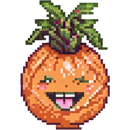 laughing radish, orange and pink, simple and clean emoji
