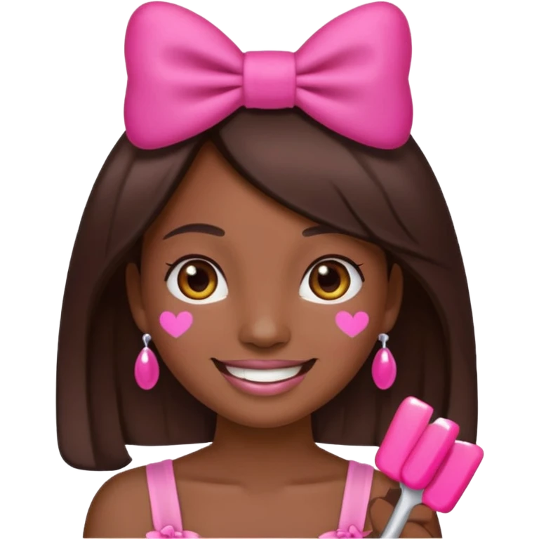 emoji combining relaxed face, pink bow, and dark skin tone nail polish emoji