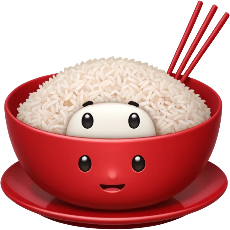 a cute iPhone emoji version of a red rice bowl on a plate, with a visible bite mark emoji