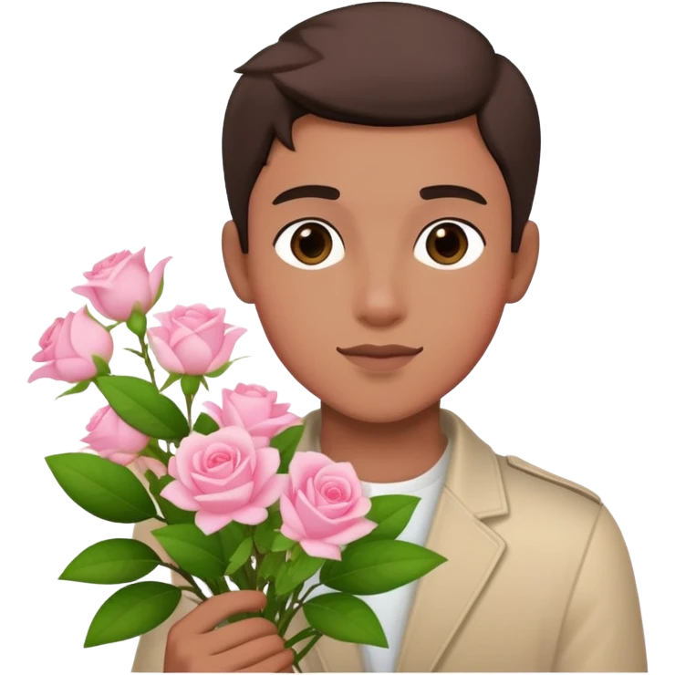 Cool boy holding a bouquet of pink jasmine roses emoji