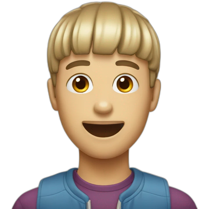 Guy with a bowl cut and hus tongue out emoji
