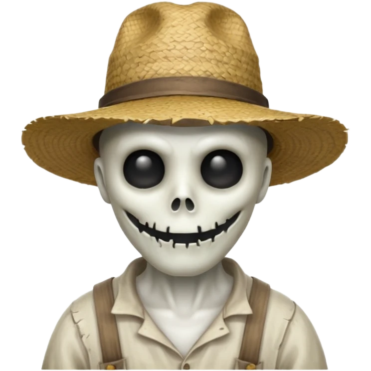 ghost farmer portrait, head and shoulders only, straw hat, spooky pale face, cracked skin, haunted vibe, 3D cartoon, mobile game icon style, clean background, no text, no watermark
 
 emoji