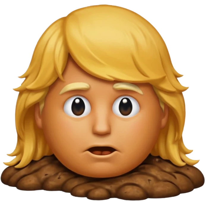the poop emogi, a pile of poop in trumps image   none of those are what i want  i want the poop emogi with trumps face renbdered in poop, with an orange cast, and his wig on top nope  nope emoji