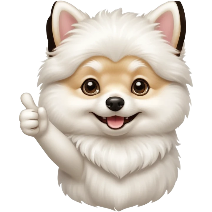 a white Pomeranian dog doing a thumbs up emoji