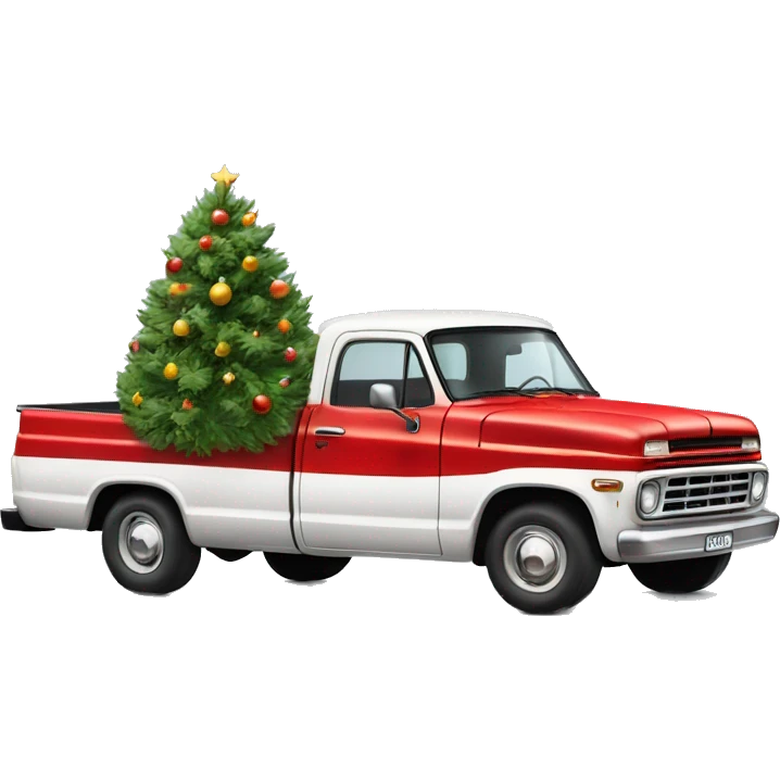 old white pick up truck with a christmas tree in the trunk emoji