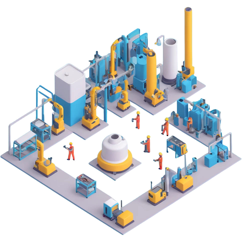 factory floor with industrial equipment and workers emoji
