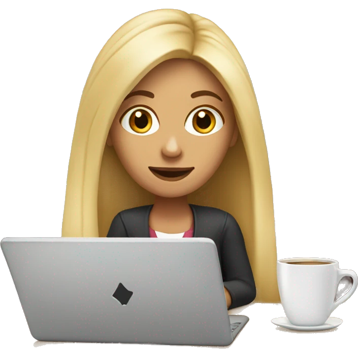 woman with long blonde hair sitting in cafe with laptop emoji