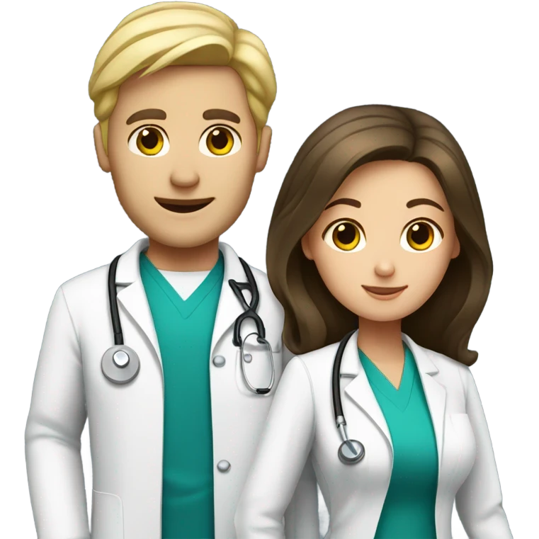 Blonde male doctor and brunette female nurse  emoji