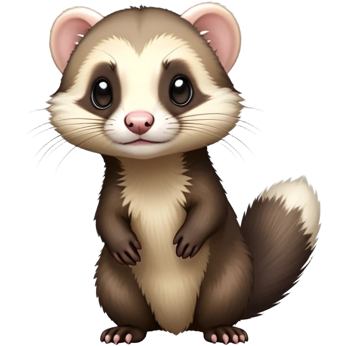 cinematic-[ferret]-realistic-full- long slender body-sitting-emoji,-tiny-paws-tucked-close,-head-tilted-dramatically,-fluffy-[sable]-fur,-simplified-yet-realistic-focused-features,-highly-detailed,-glowing-with-an-almost-sarcastic-glow emoji