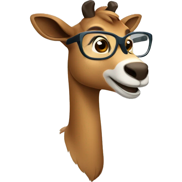 happy smart smiling brown chamois with glasses turn to left emoji
