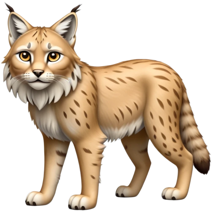 Cinematic-Lynx-Realistic-Full-Body-Standing on all fours-Emoji – head tilted dramatically, fur with faint spotting, long legs and large paws poised elegantly, simplified yet realistic focused features, highly detailed, glowing with an almost sarcastic glow zoomed out showing fluffy shoulders emoji