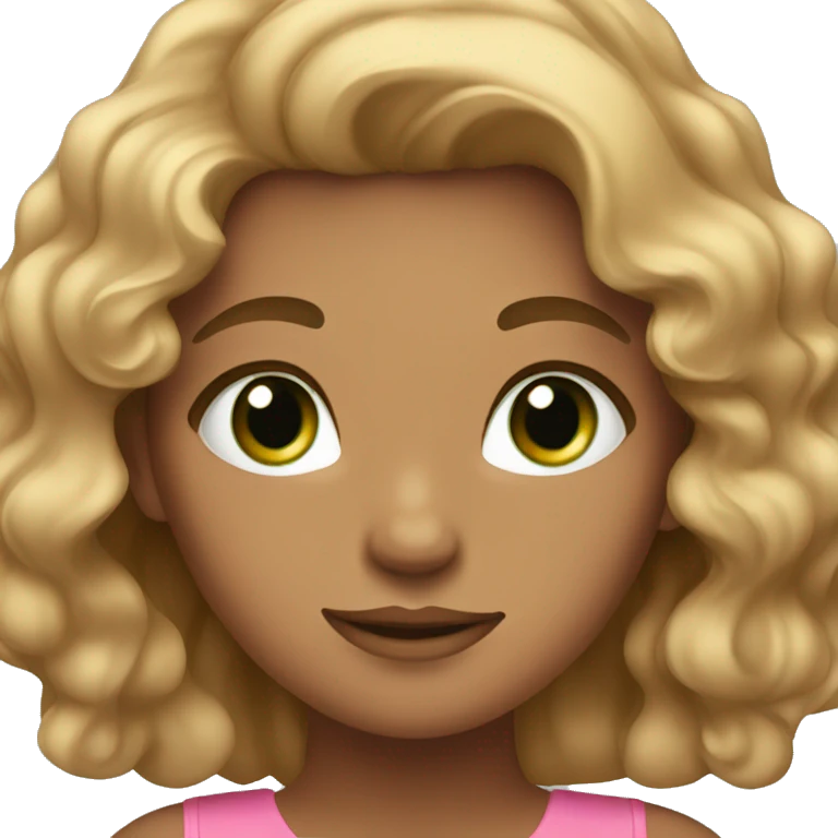 Girl with a pink dress with green eyes and wavy hair light brown emoji