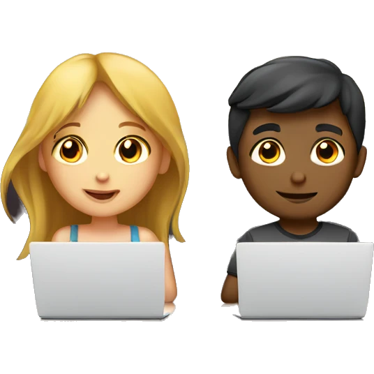 Girl and boy laptop with light above head emoji