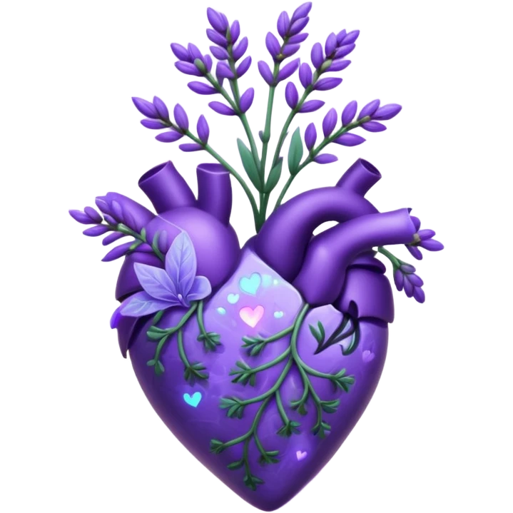 create a holographic lavender plant that wraps around a lavender colored heart emoji
