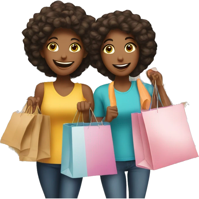 Two best friends shopping together with shopping bags  emoji