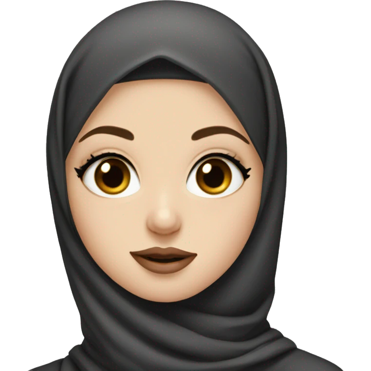 White girl with brown eyes and a black hijab giving a air kiss emoji