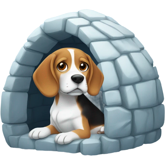 Beagle with blue winter clothes in an igloo emoji