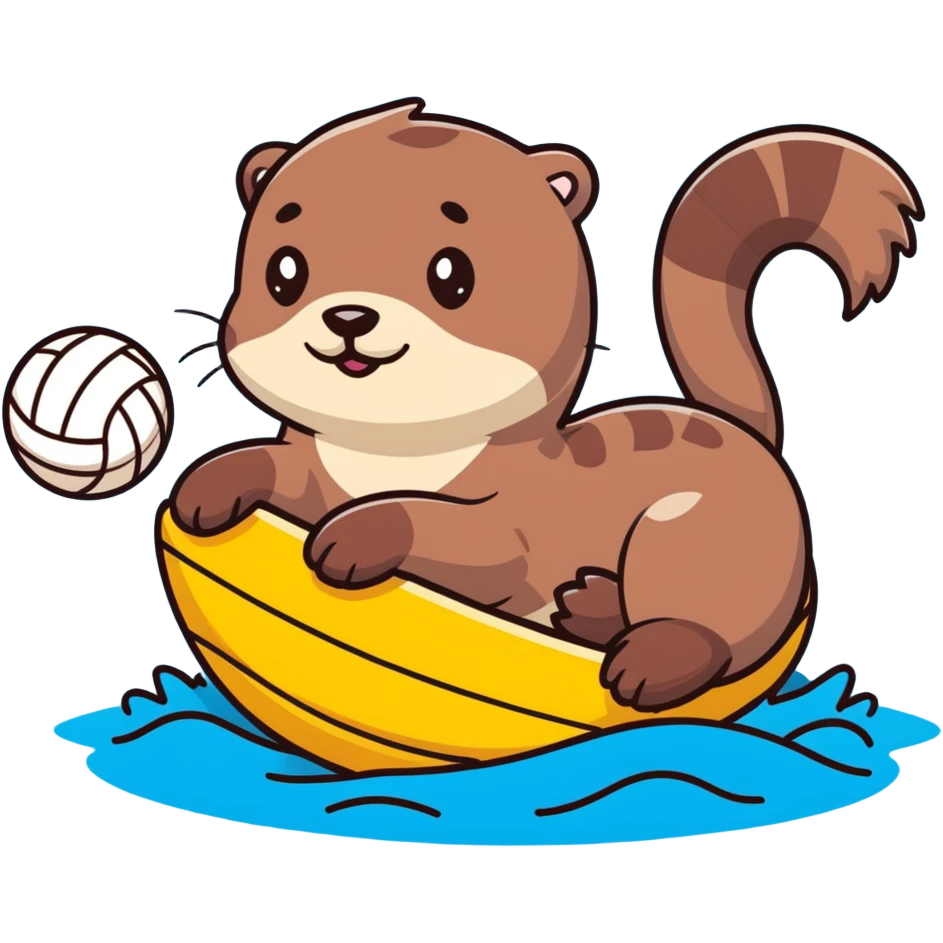super cute otter relaxing on its back on water with a volleyball balanced on its belly emoji