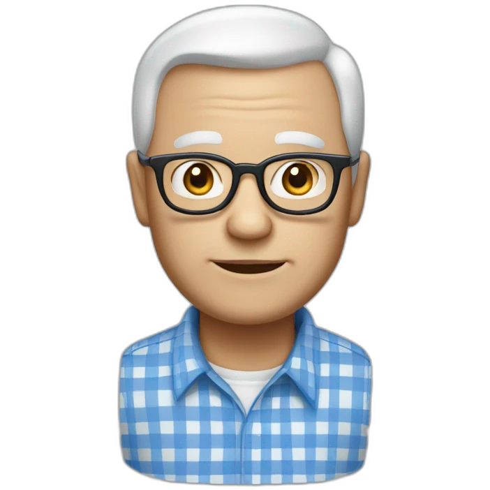Grandfather white skin color, with glasses to see, white and blue checkered shirt, hair on the sides, no hair in the middle of the head. emoji