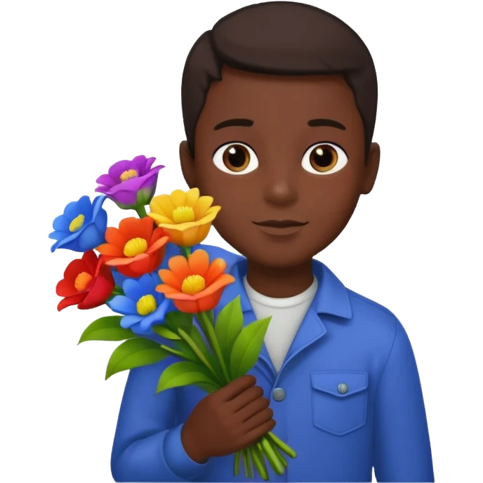 Chico maso menos negrito con un ramo de flores emoji