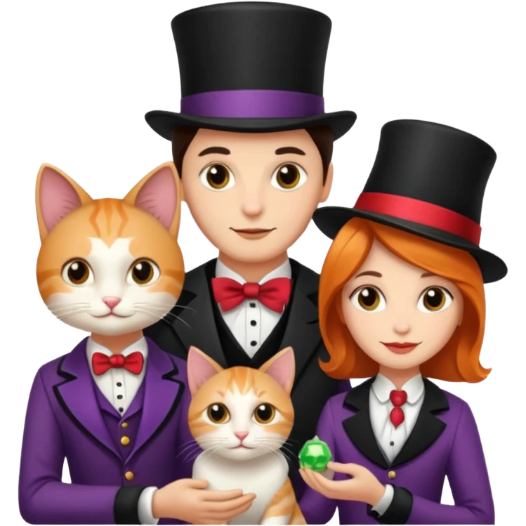 magician couple and their pet cat emoji